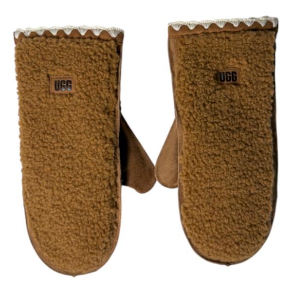 Ugg Fluff Scalloped Mittens Chestnut Faux Fur Gloves
