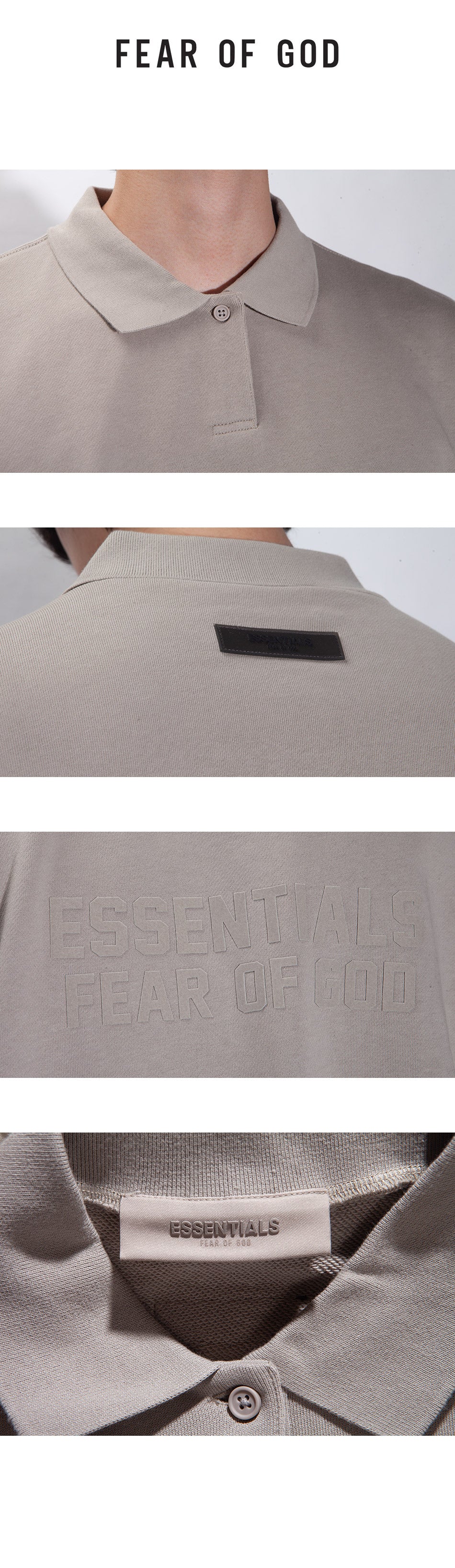 Fear of God Essentials Center Logo LS Polo T-Shirt Smoke