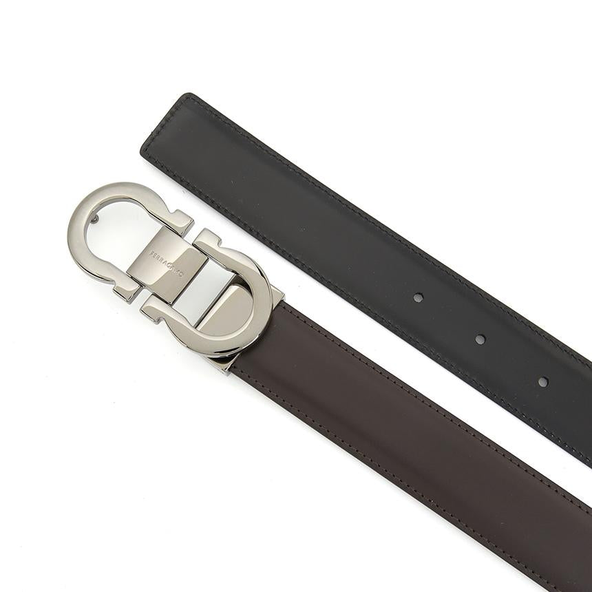 Ferragamo Gancini Reversible Leather Belt Men Black/Brown