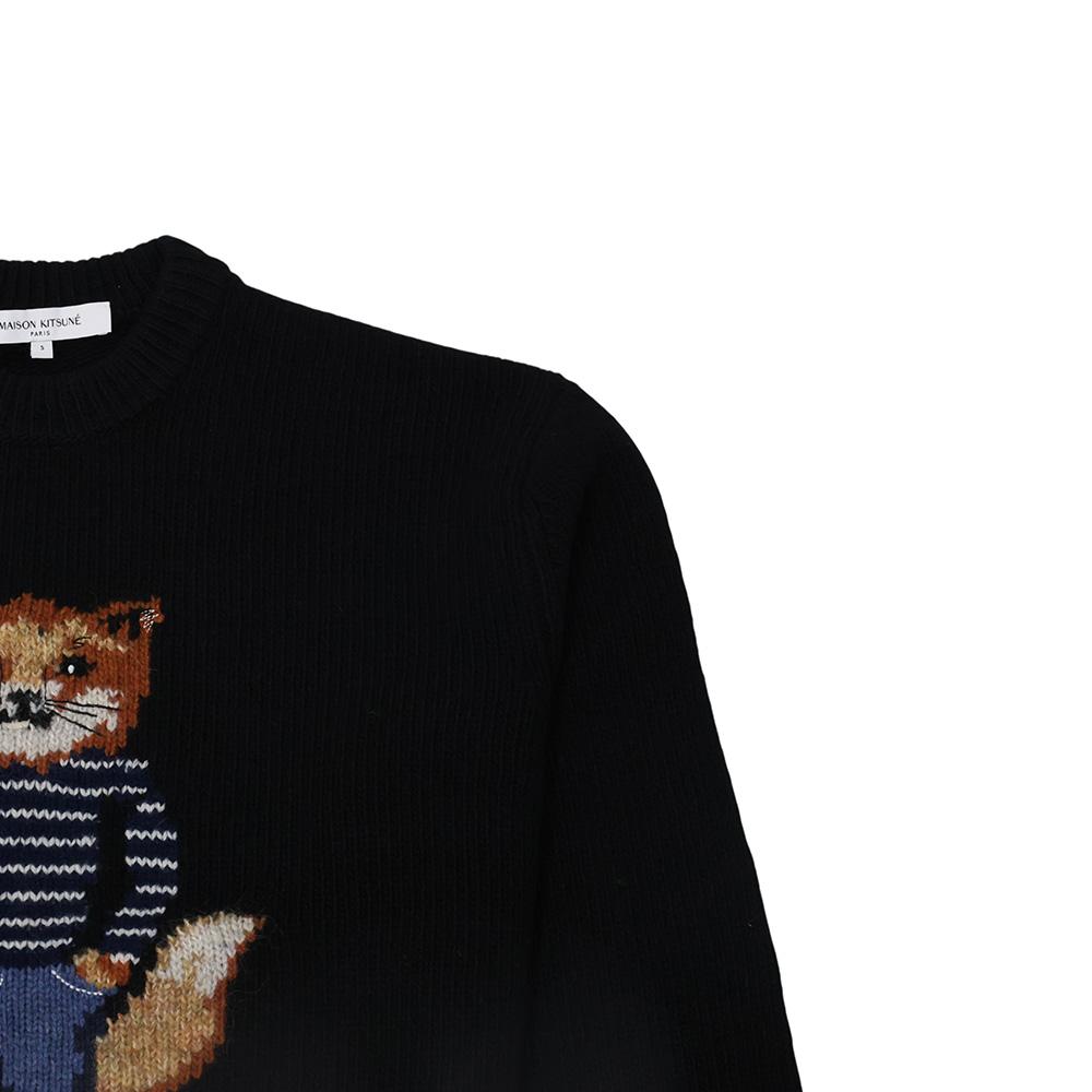 Maison Kitsune Dressed Fox Men’s Crewneck Knit Sweater Navy Wool