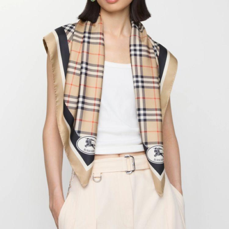 BURBERRY Check Silk Scarf Sand Beige