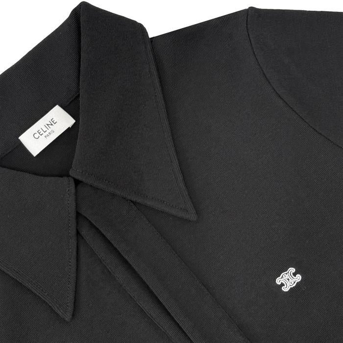 CELINE Triomphe Logo Short-Sleeve Cotton Knit Polo Shirt
