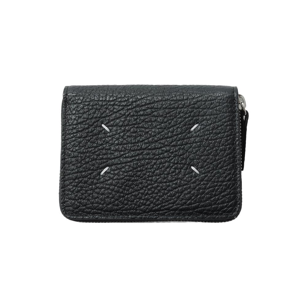 Maison Margiela Hammered Leather Round Zip Card Holder Black