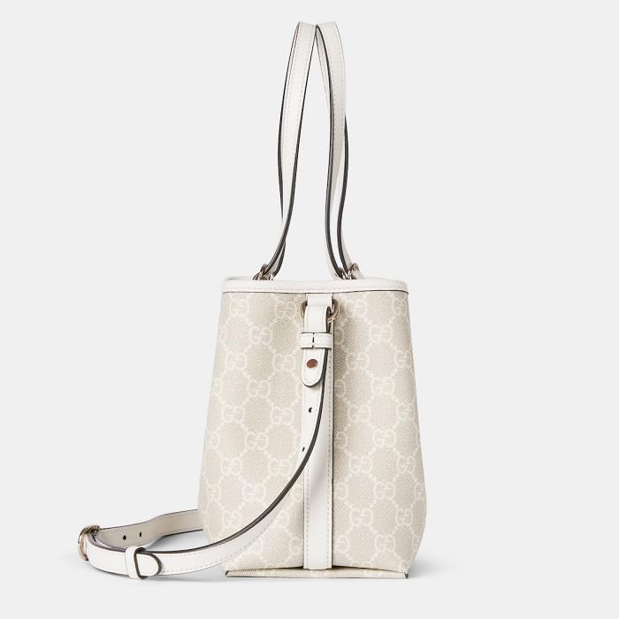 GUCCI GG Emblem Small Leather Tote Shoulder Bag Cream