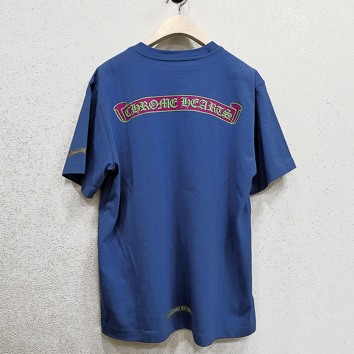 Chrome Hearts Scroll Neon Logo Short Sleeve T-Shirt Blue