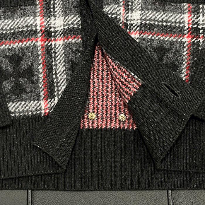 Chrome Hearts Cashmere Black/Red Cross Plaid Cardigan