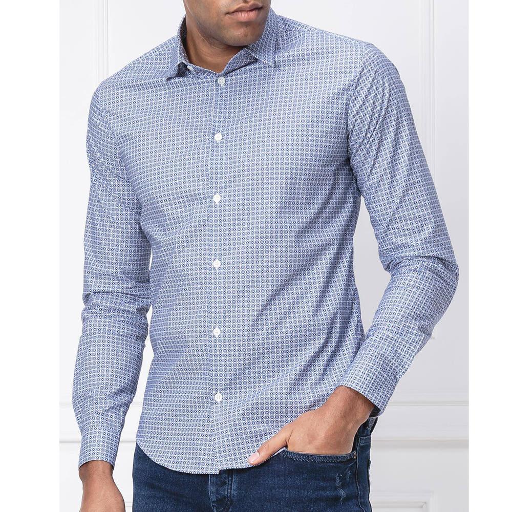 Emporio Armani Eagle Logo Geometric Pattern Slim Fit Stretch Casual Shirt