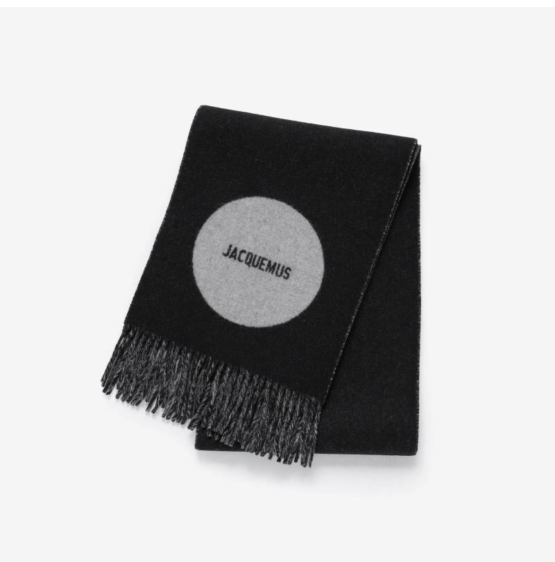 JACQUEMUS Unisex Le Scarf Wool Fringe Scarf - Black