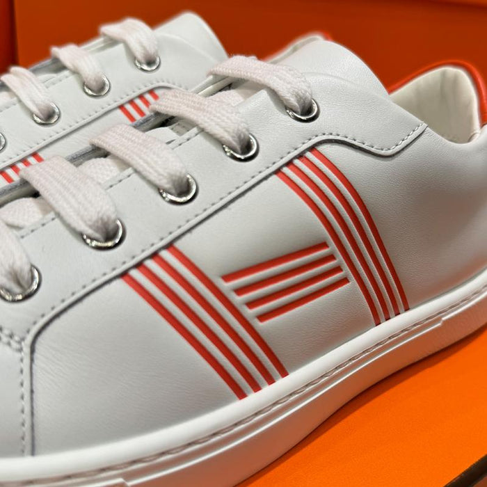 HERMES Orange White Avantage Low-Top Sneakers Calfskin