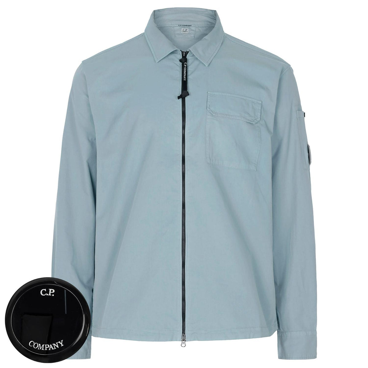 CP Company Silver Blue Zip-Up Overshirt Jacket for Men 20CMOS705A 110143G 809