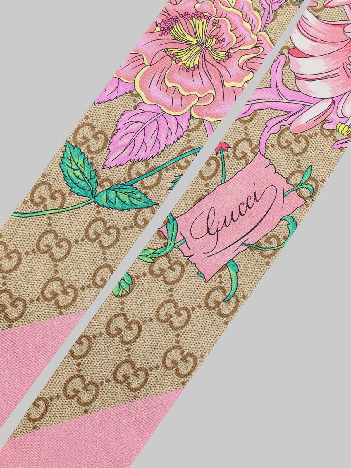 GUCCI Silk Logo Print Scarf Pink