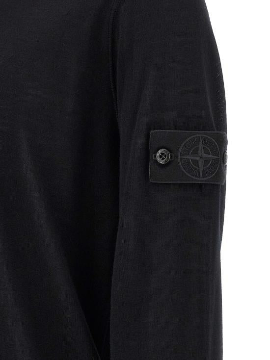 STONE ISLAND Black Wool Round Neck Sweater for Men