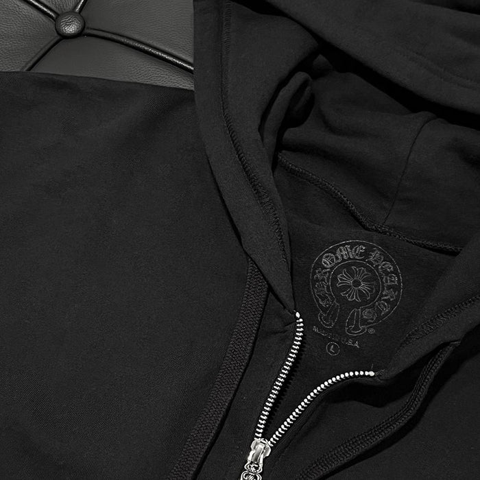Chrome Hearts Vertical Logo Long Fleece Zip Hoodie Black