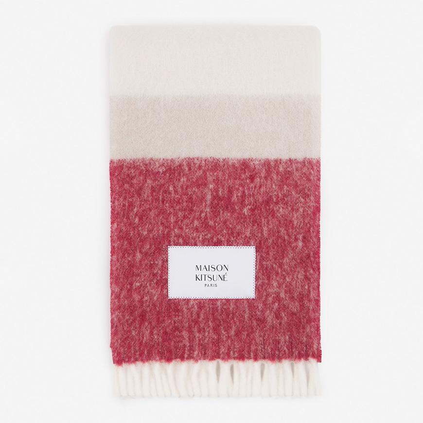 Maison Kitsune Unisex Striped Scarf Muffler Gray Wool PM06203 WA0022