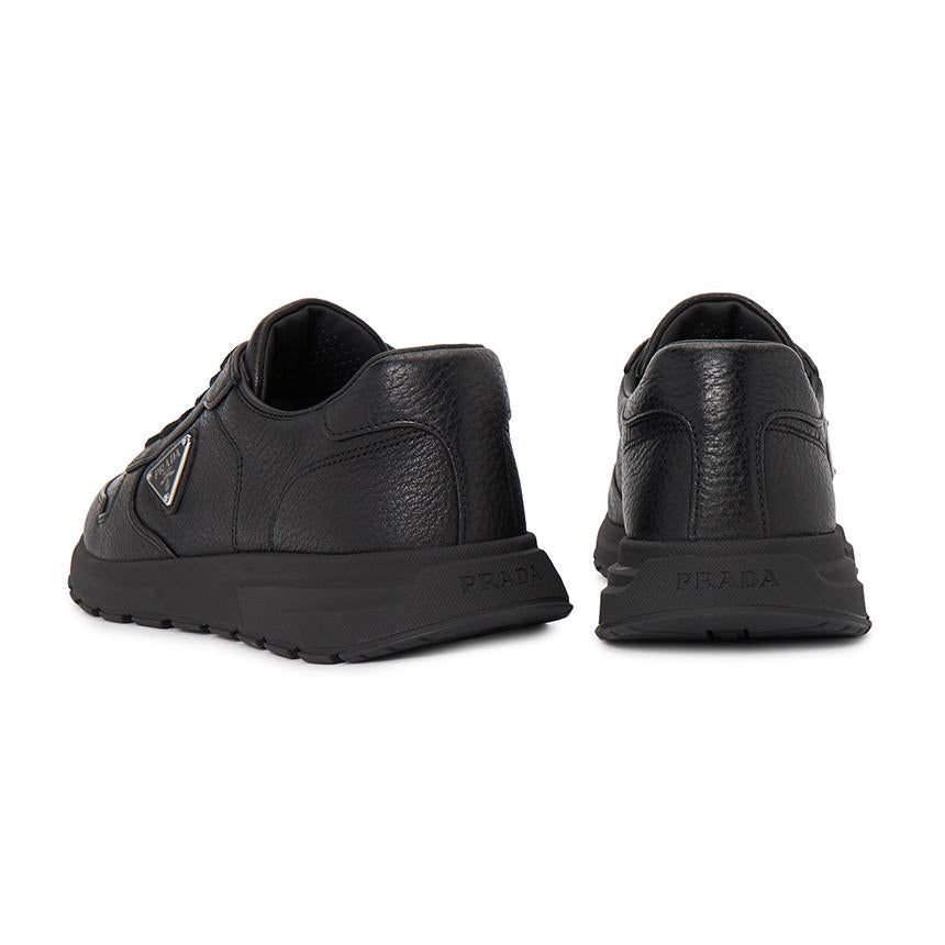 PRADA Black Leather Low-Top Sneakers for Men