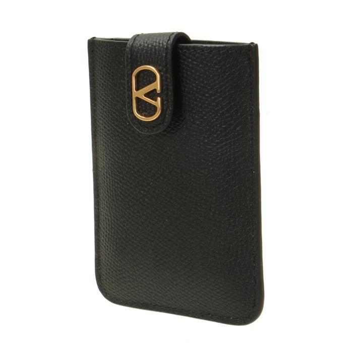 VALENTINO VLogo Leather Card Holder Black Card Wallet