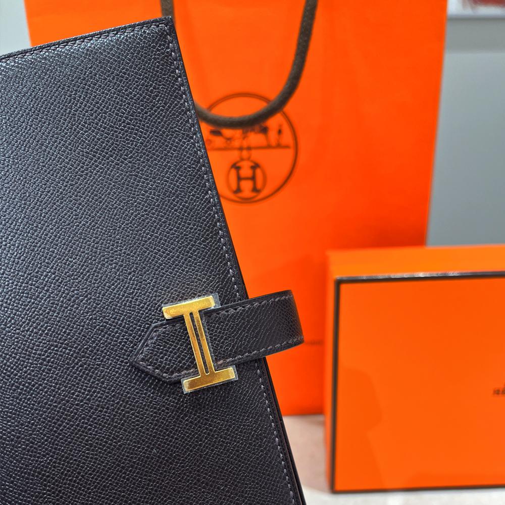 HERMES Béarn Long Wallet Epsom Vibrant Brown Gold Hardware