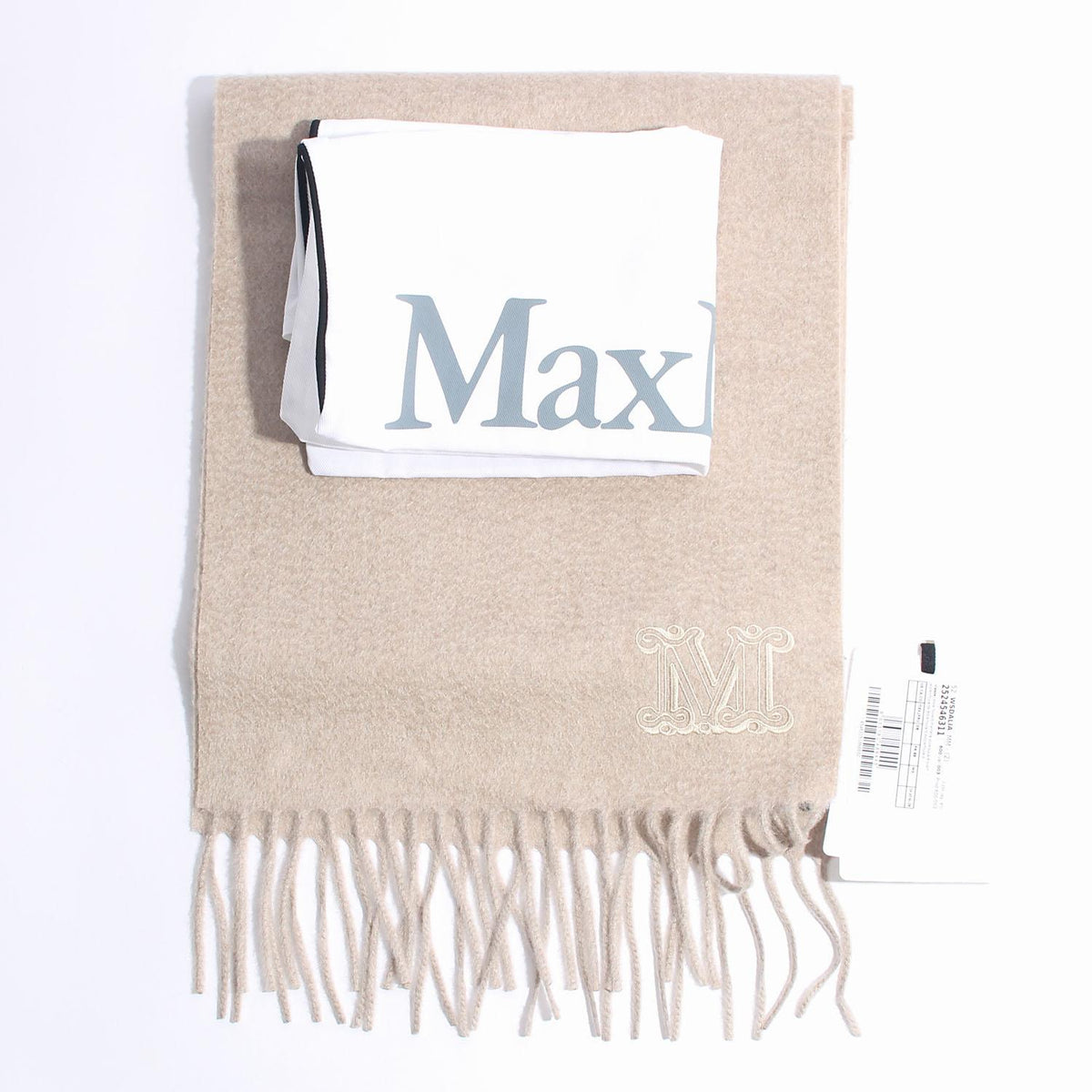 Max Mara Embroidered Logo Cashmere Scarf Stole Sand