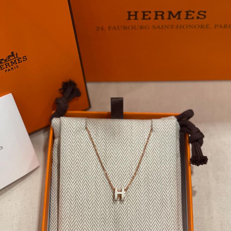 HERMES Mini Pop H Necklace White Rose Gold Pendant Women