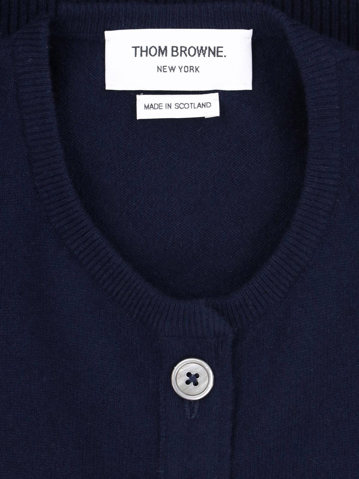 THOM BROWNE Navy Wool Knit Cardigan