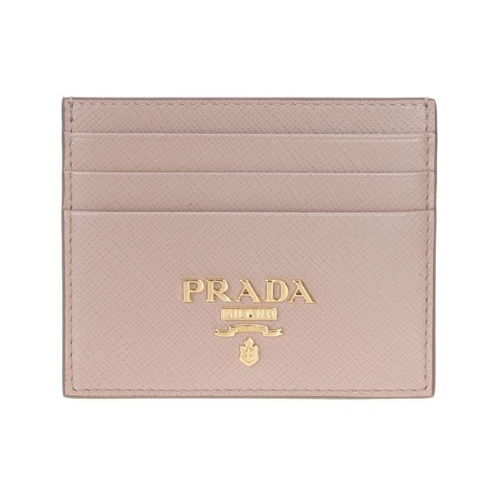 PRADA Saffiano Leather Metal Logo Card Holder Wallet Navy