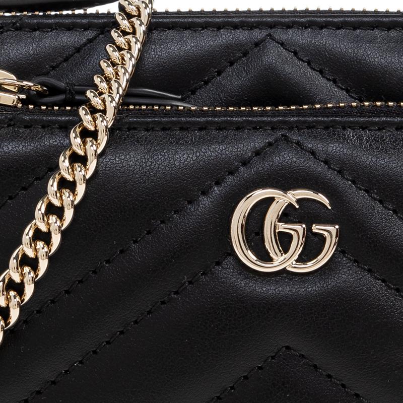 GUCCI Marmont Small Chain Pouch Black Leather Tote Bag