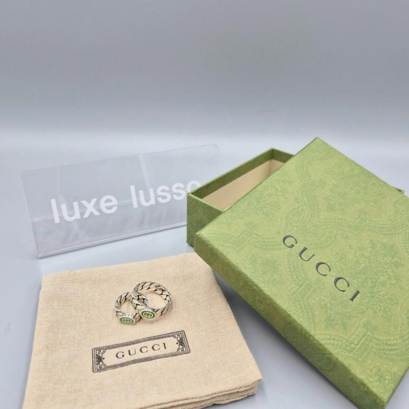 GUCCI Interlocking G Enamel Silver Ring 701612