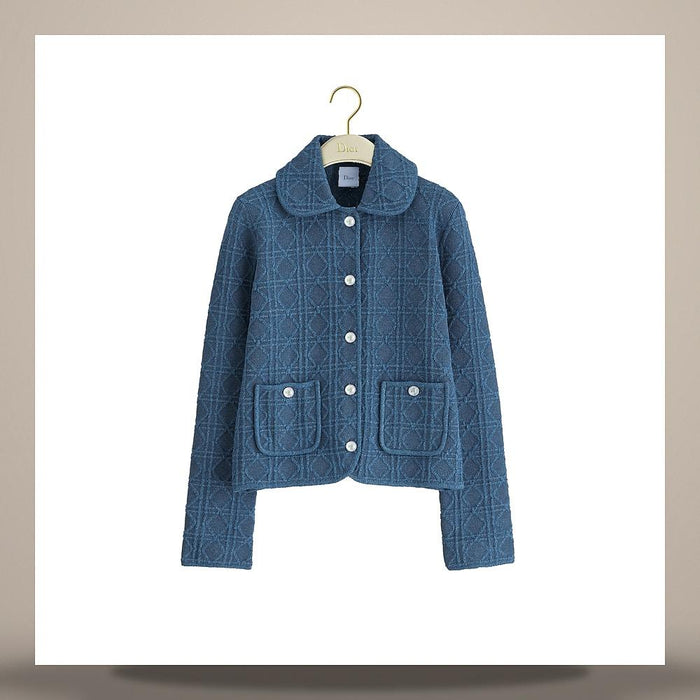 DIOR Blue Cotton-Blend Bouclé Knit Jacket Regular Fit 644V53B7941X5850