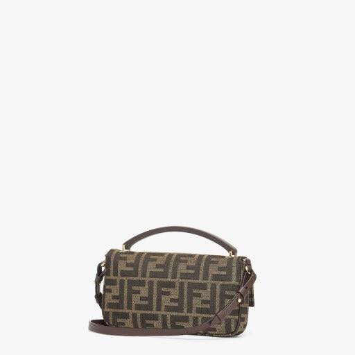 FENDI FF Logo Baguette Shoulder Bag Brown Leather 7AS142 AP9L F19TA