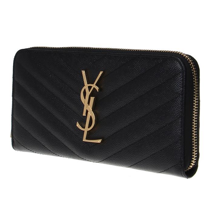 Saint Laurent Monogram Zip Long Wallet Black Leather