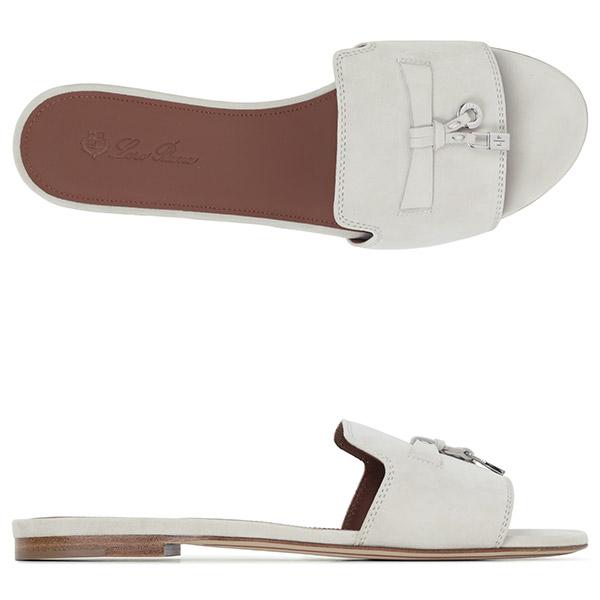 Loro Piana Women's Pearl Powder Suede Summer Charms Slide Sandals FAI5580 A760