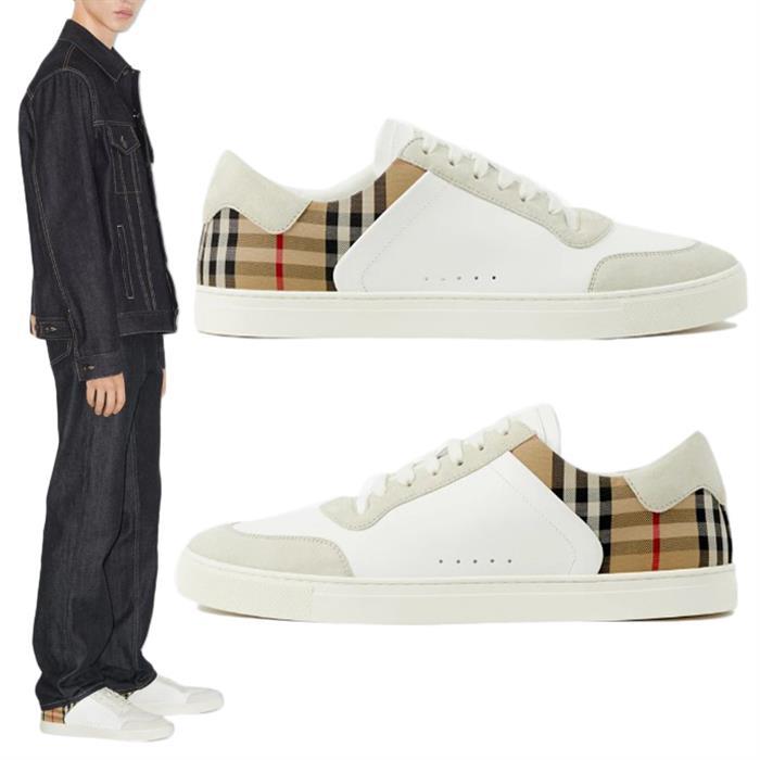 BURBERRY Leather Suede Check Low-Top Sneakers