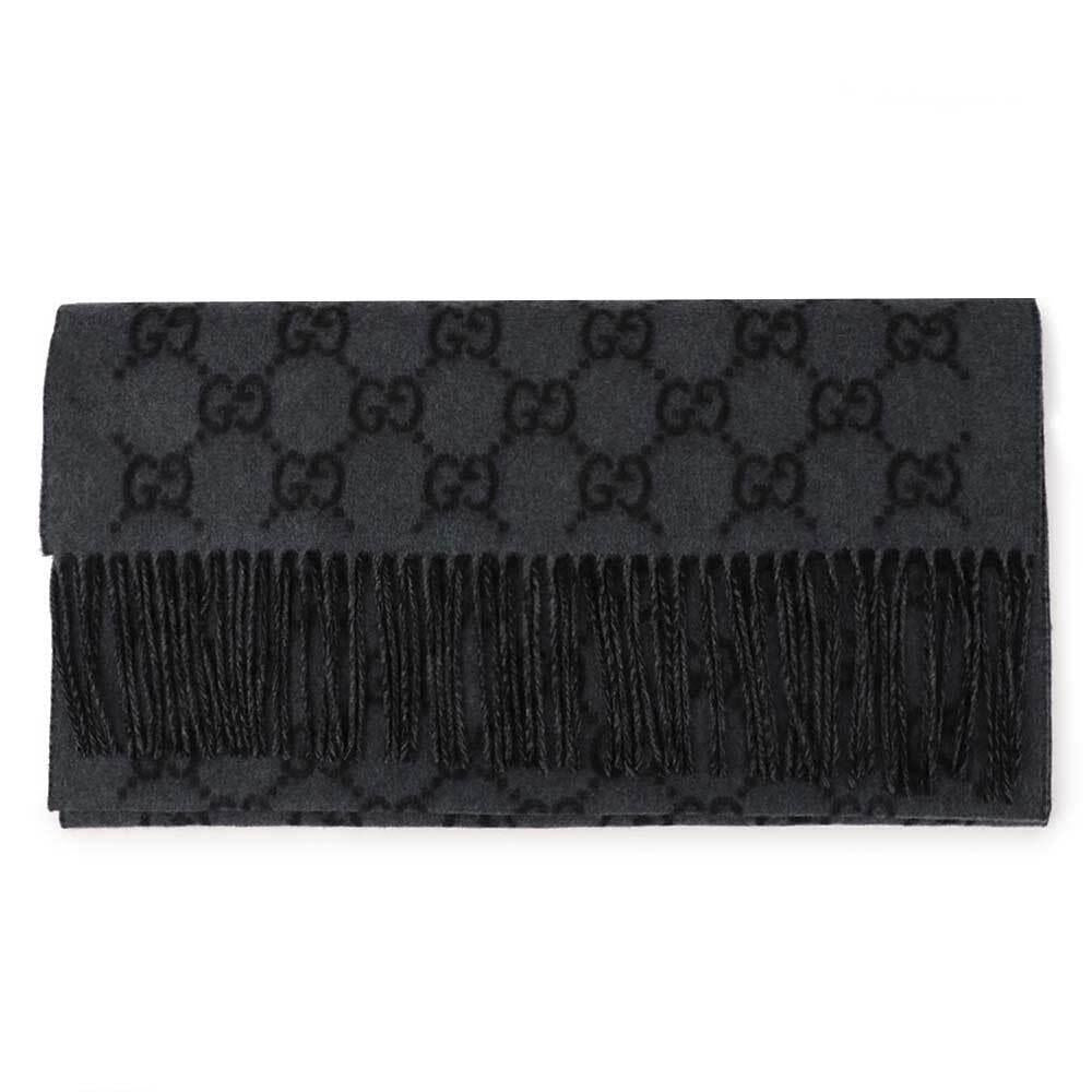 GUCCI GG Logo Cashmere Unisex Scarf Gray