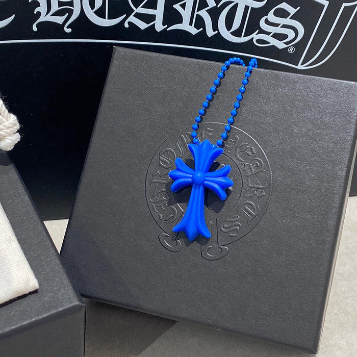 Chrome Hearts Blue Silk Chrome CH Cross Pendant Necklace