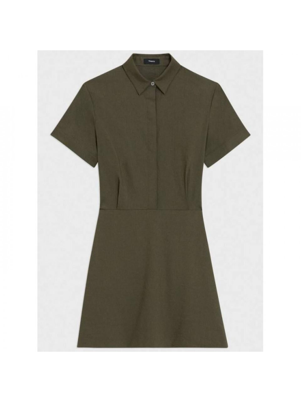 Theory Linen A-Line Short Sleeve Midi Dress O0203605 F5J