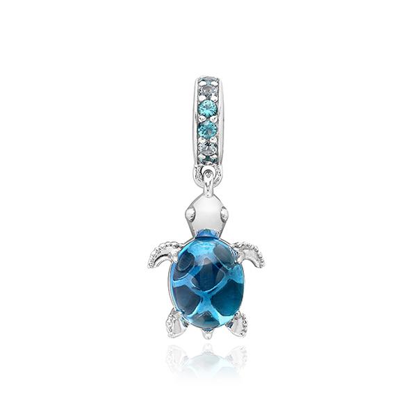 PANDORA Murano Glass Sea Turtle Dangle Silver Pendant Charm 798939 C01