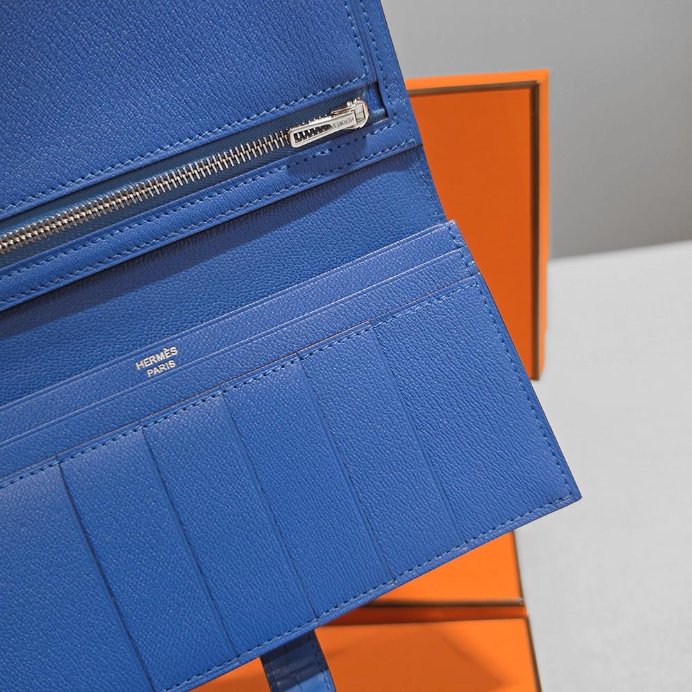 HERMES Blue Matte Alligator Bearn Long Wallet Gold Hardware Unisex