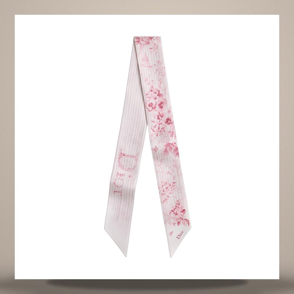 DIOR Toile de Jouy Floral Garden Mitzah Scarf White Pink Silk Twill
