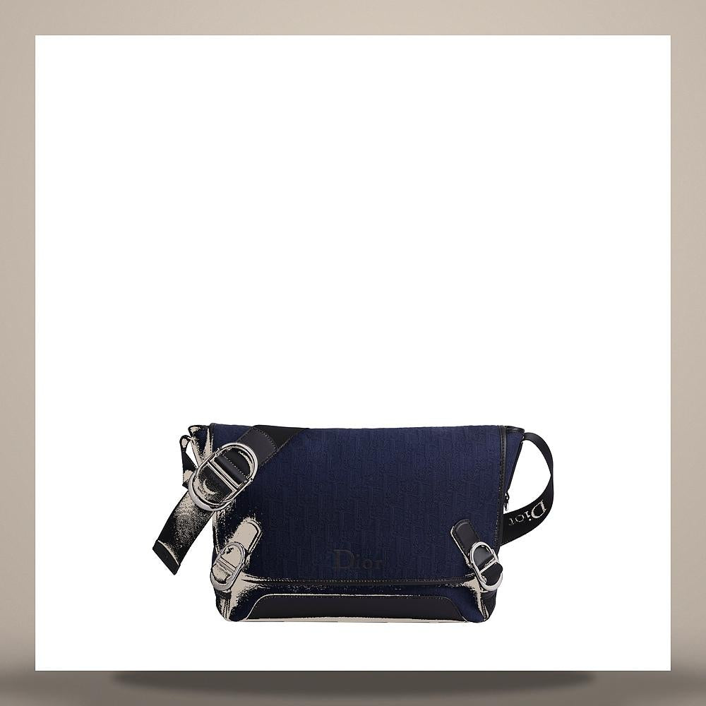DIOR Navy Blue Dior Oblique Jacquard Medium Flap Strap Crossbody 1DBME214SLDH598