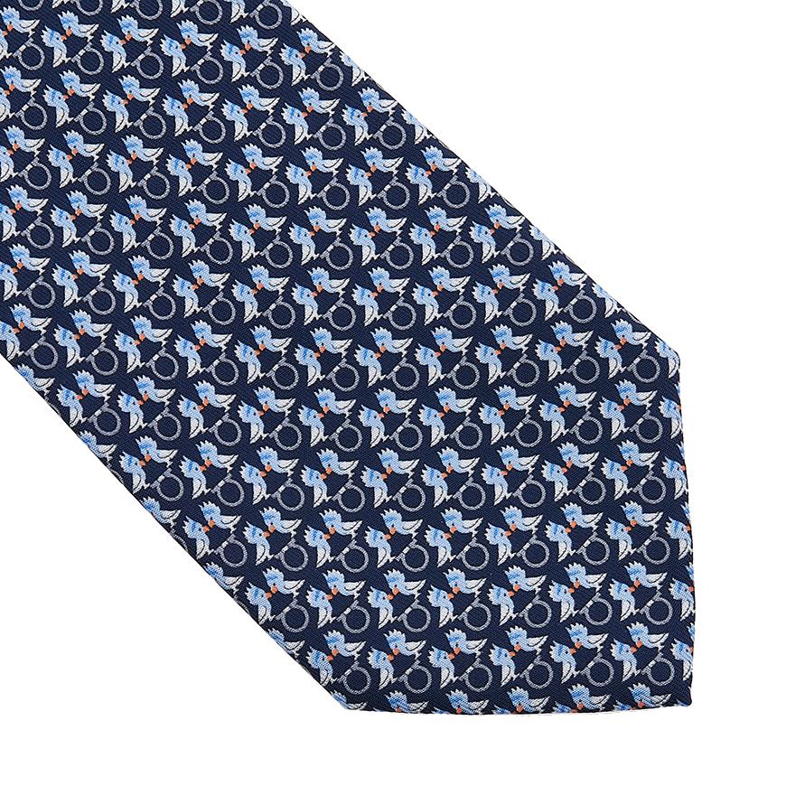 Ferragamo Men’s Bird Print Silk Tie 35 0813 NAVY 0757902