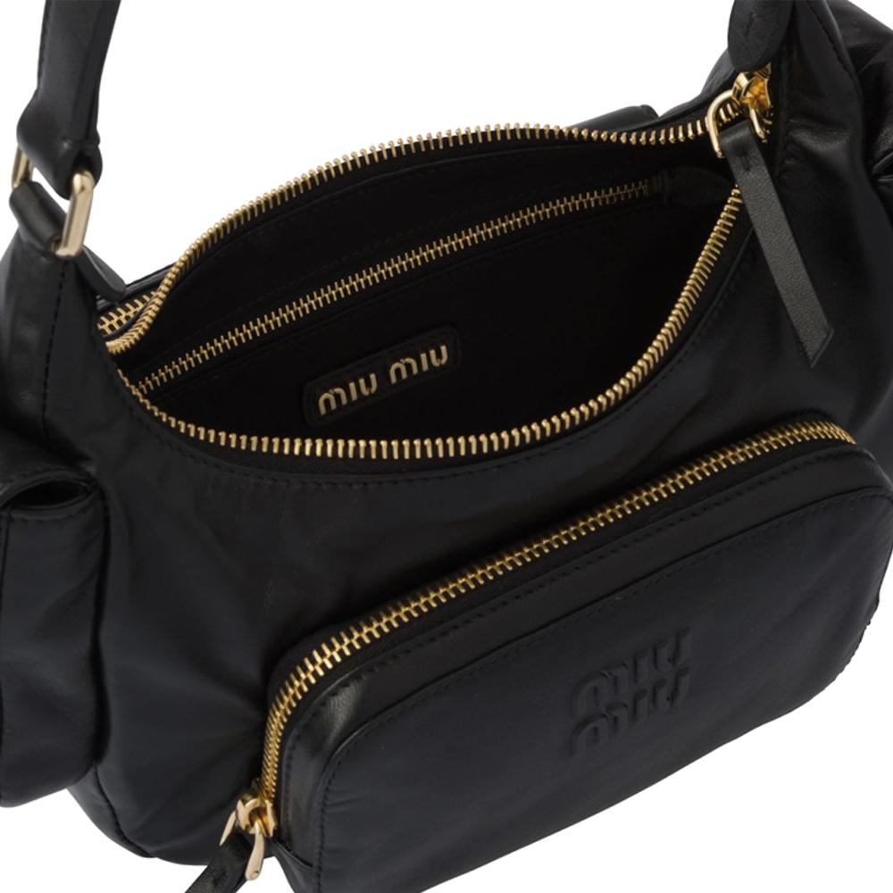 Miu Miu Nappa Leather Embossed Logo Shoulder Bag Black