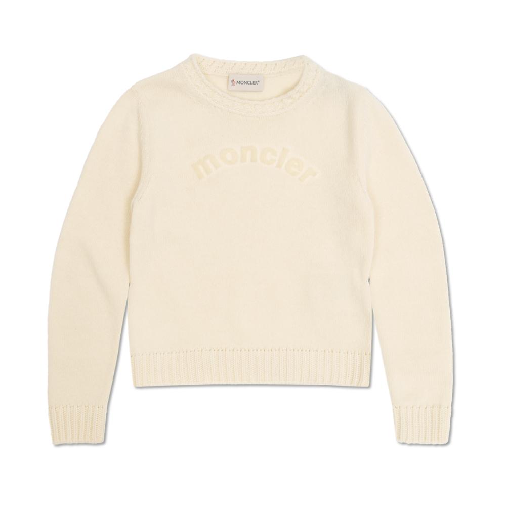 Moncler Kids Enfant Logo Knit Sweater Ivory Round Neck Women 9C00002 M1241 034