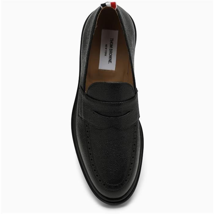THOM BROWNE Black Leather Penny Loafers MFD054G