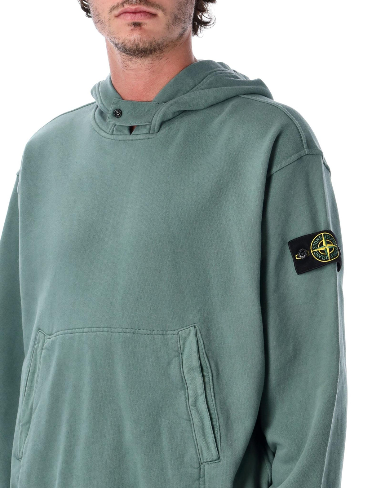 STONE ISLAND Cotton Fleece Hoodie Pullover Men’s Black Hooded Sweatshirt