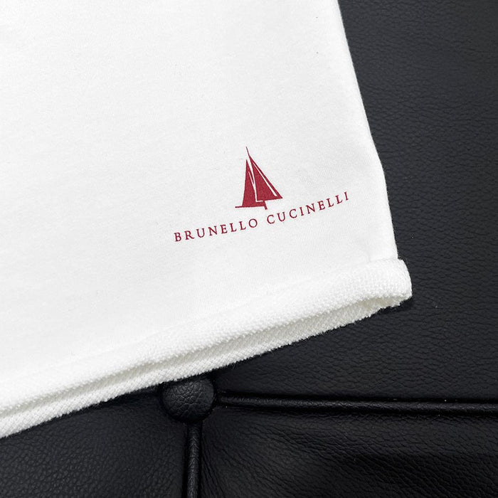 Brunello Cucinelli Men’s Logo Print Elastic Waist Shorts White