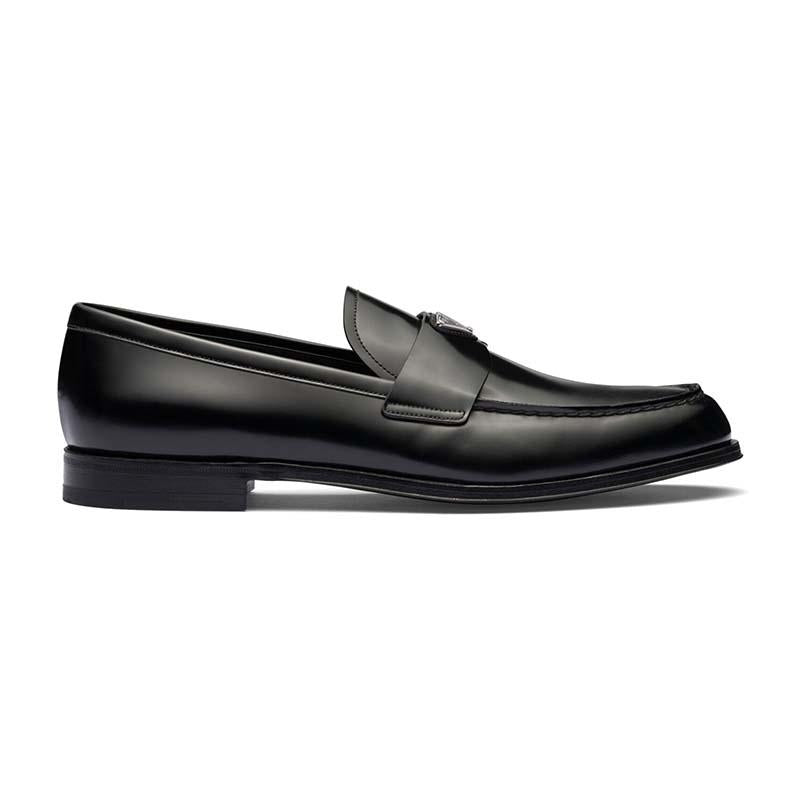 PRADA Black Triangle Logo Leather Loafers Men’s