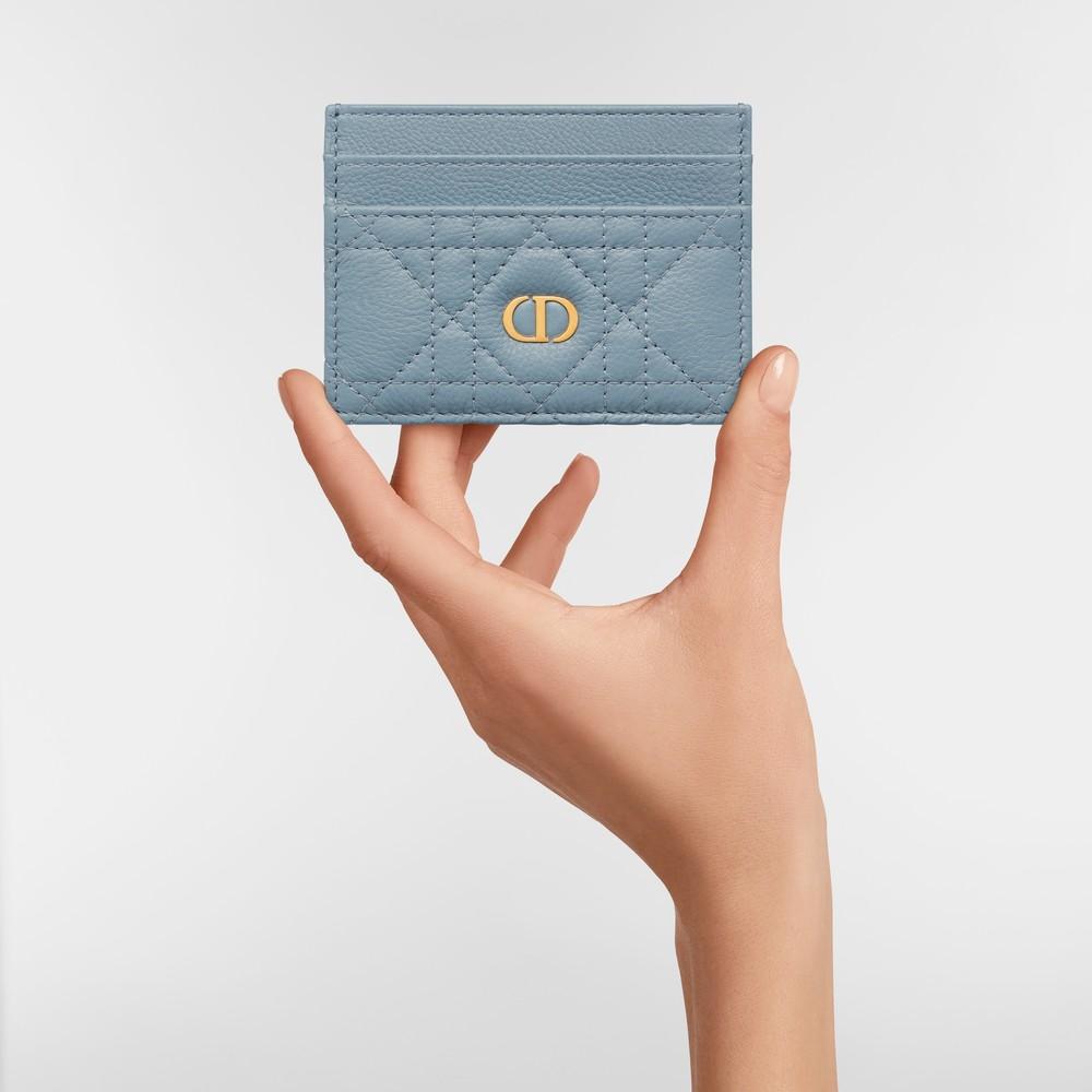 DIOR Caro Freesia Cloud Blue Cannage Calfskin Card Holder