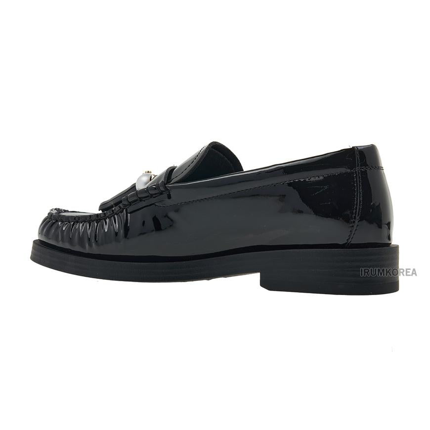 Jimmy Choo Addie Pearl Patent Black Loafers Women