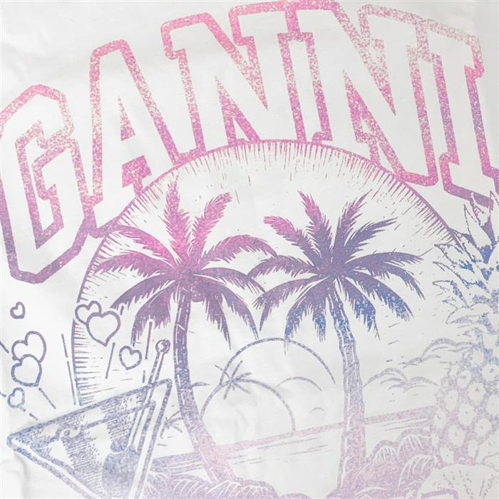 GANNI Relaxed Fit Cocktail Logo Short Sleeve T-Shirt T3918