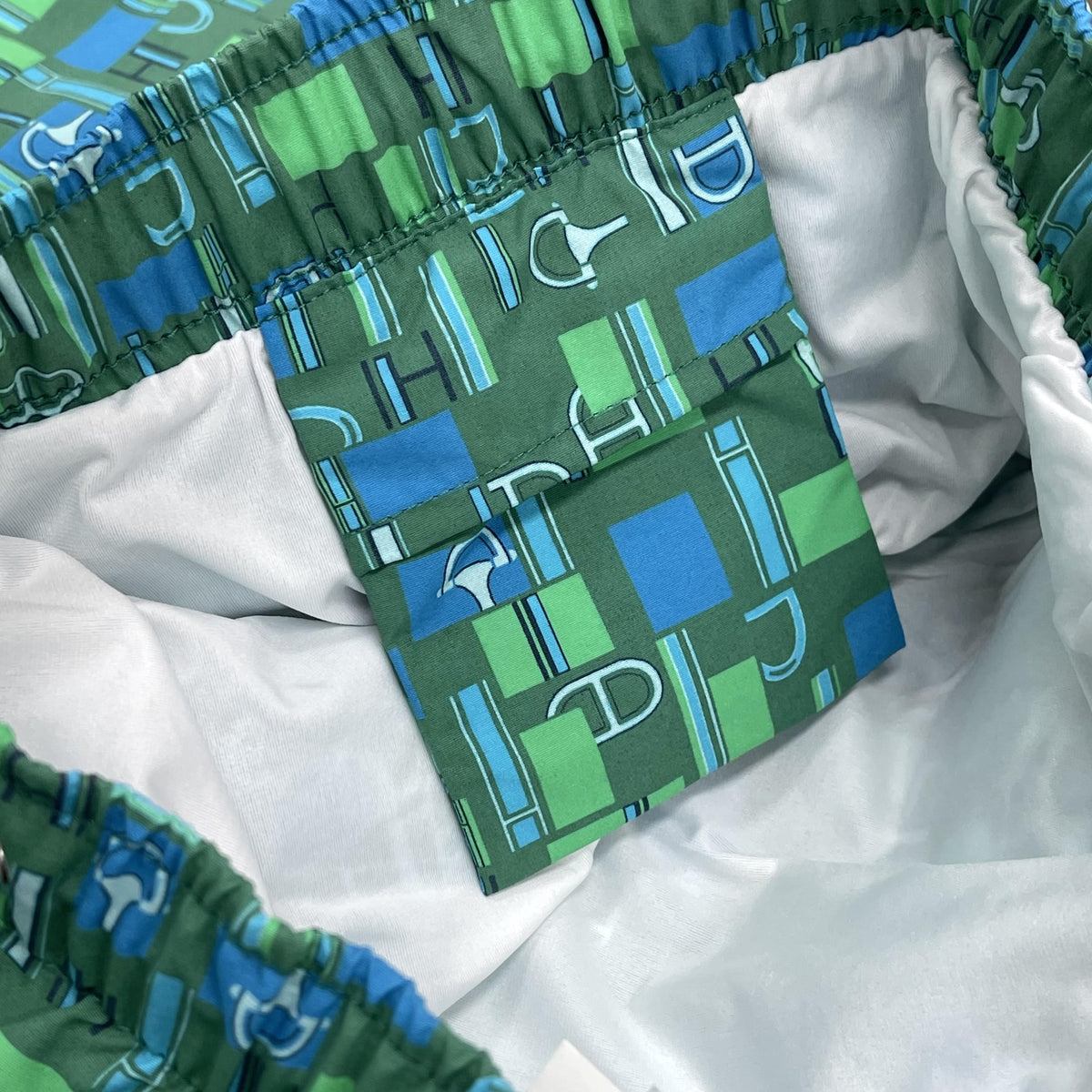 HERMES Metal au Carre Swim Trunks Green Blue
